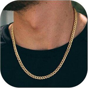 Miami Cuban Link Chain Necklace for Men Stainless Gold-4.8mm Plated Hip Hop